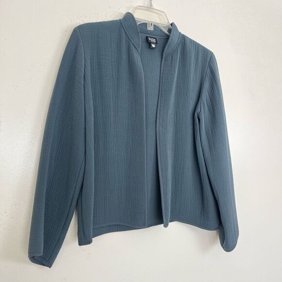 Eileen Fisher Rayon Silk Open Jacket Small Petite Crinkle Muslin Texture Gray PS - Picture 3 of 9